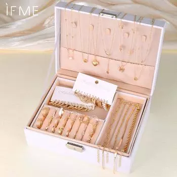 iF ME 44 шт. комплекты ювелирных изделий в стиле бохо для женщин, модные винтажные серьги из металла с сердечками и цирконием, ожерелья, браслеты, кольца на щиколотку, подарки