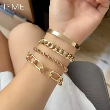 IF ME 4-х элементный сплав хип-хоп кубинский браслет панк металл витая веревка цепочка браслет ювелирные изделия для женщин, лучший подарок для друзей
