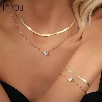 IF ME 4 шт./компл. ожерелье на заказ с цирконом, браслет-подвеска, золотой двухслойный колье-цепочка в виде змеи для женщин, ювелирные аксессуары