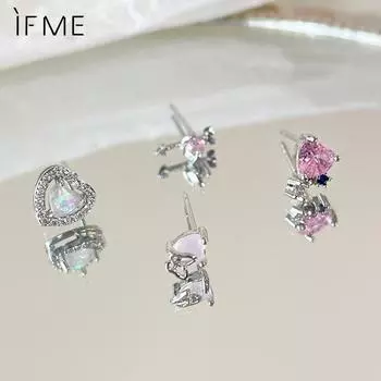 IF ME 4 шт./компл. розовые серьги в форме сердца для женщин, милые крутые серьги-бабочки с кристаллами, комплект аксессуаров, ювелирных изделий
