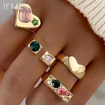 IF ME 4PCS Винтажные фиолетовые хрустальные кольца для женщин, набор металлических колец золотого цвета, модные украшения в виде змеи, женские дизайнерские подарки для меньшинств