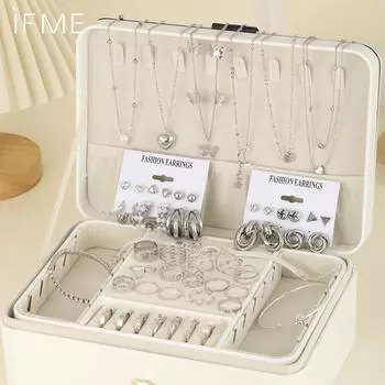 IF ME 53 шт. комплект винтажных ювелирных изделий в стиле бохо для женщин, элегантные серьги серебряного цвета с геометрическим узором из циркония, кольцо, ожерелье, браслет, повседневная одежда
