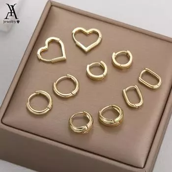 IF ME 5 пар/компл. Роскошные золотые серьги-кольца для женщин, простые серьги с геометрическим узором в виде сердца, гипоаллергенные аксессуары, ювелирные изделия