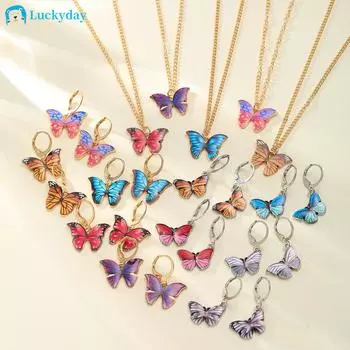 IF ME 5 шт./компл. красочный комплект ожерелья с бабочками золотого и серебряного цвета, набор серег для женщин, ювелирные аксессуары 2-5 pairs gold earrings