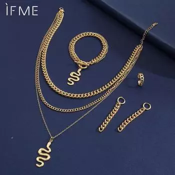 IF ME 5PCS ожерелья для женщин сексуальные аксессуары ювелирные трендовые украшения змея обручальное кольцо серьги браслет и ожерелье комплект