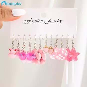 IF ME 6 пар/компл. милый розовый комплект серег-капель утка цветок сердце серьги для женщин ювелирные аксессуары