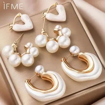 IF ME 6 Pcs Delicate Imitation Pearl Heart Design Hoop Earrings Vintage Elegant Style Trendy Female Dating Earrings Set Jewelry Gifts