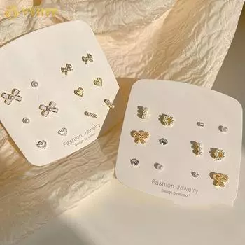 IF ME 6 шт./компл. элегантные серьги-гвоздики в форме сердца для женщин, серьги-гвоздики с жемчугом, аксессуары, ювелирные изделия 1