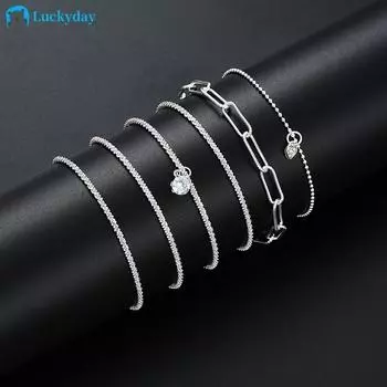 IF ME 6 шт./компл., комплект блестящих серебряных браслетов-цепочек, браслеты с сердечками и цирконием для женщин, ювелирные аксессуары