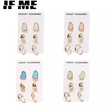 IF ME 6 шт./компл. корейские красочные геометрические серьги-гвоздики модные золотые серьги женские ювелирные аксессуары 1