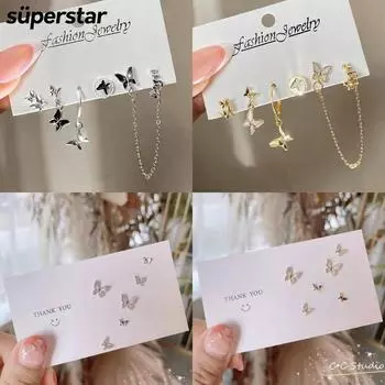 IF ME 6 шт./компл. серьги с подвеской в виде бабочки, набор для женщин, гипоаллергенные серьги с кристаллами, аксессуары, ювелирные изделия 5