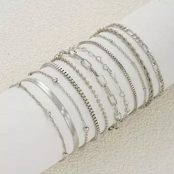 IF ME 6 шт./компл., серебряные браслеты с цепочкой в виде сердца и змеи, винтажный набор браслетов для женщин, аксессуары, ювелирные изделия 2