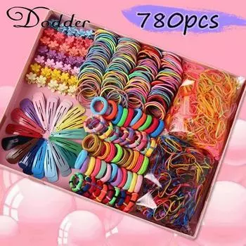 IF ME 780pcs/set Cute Hair Tie Hair Clip Set for Kids Colorful Star Flower Hairpin Rubber Children Hair Accessories 20.4pcs