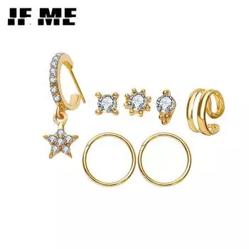 IF ME 7 шт./компл. персонализированные серьги-гвоздики со звездами и бриллиантами, модные золотые серьги-гвоздики без пирсинга, женские ювелирные аксессуары