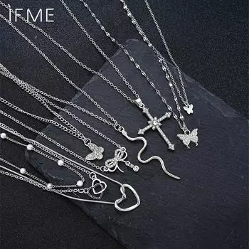 IF ME 9 шт. Элегантный комплект ожерелий для женщин, сверкающие стразы, милые бабочки, сердца, крест, бант, ожерелья, ювелирные изделия для вечеринок, подарки