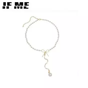 IF ME элегантное жемчужное ожерелье с подвеской и бантом, Золотая цепочка с кристаллами, колье, ювелирные аксессуары