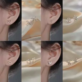 IF ME элегантные полые серьги-гвоздики с бабочкой и сердцем, серебряные серьги с кристаллами кролика, бантом и звездой для женщин, ювелирные аксессуары 20