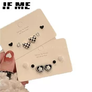 IF ME элегантные простые серьги-гвоздики, комплект серег в форме шахматного сердца и цветов для женщин, ювелирные аксессуары