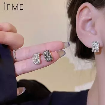 IF ME элегантные серьги-гвоздики с цирконием для женщин, серьги-гвоздики с кристаллами C-образной формы цвета золота и серебра, ювелирные аксессуары gold