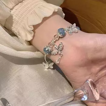 IF ME элегантный синий браслет из бисера с цепочкой, серебряные браслеты с бабочками для женщин, ювелирные аксессуары