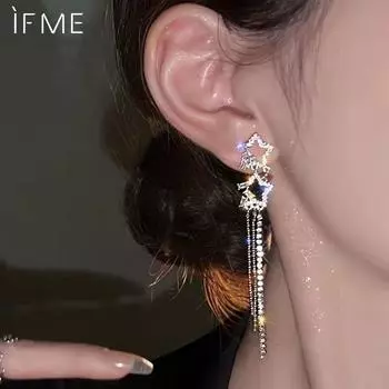 IF ME блестящие серьги со звездами из циркона для женщин, серебряные серьги с кисточками, ювелирные аксессуары