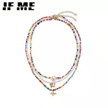 IF ME Богемия, радужные бусины ручной работы, карамельная ракушка, индивидуальное многослойное ожерелье со спутником, женское модное ювелирное ожерелье 51212