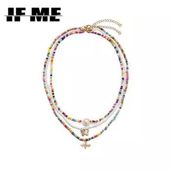 IF ME богемное многослойное ожерелье из бисера со звездой и луной и бабочкой, ожерелье для женщин, модное пляжное простое колье с замком, подарок 54149