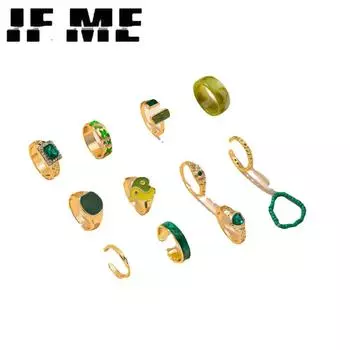 IF ME богемные кольца на руки с зеленым камнем, наборы колец для рук для женщин, винтажные металлические кольца с резьбой «Бесконечность», ювелирные изделия на суставах пальцев DY52928