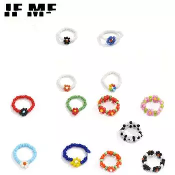 IF ME богемные кольца ручной работы с разноцветными цветочными сердечками из бисера для женщин, милые корейские прозрачные смоляные акриловые бусины, кольца, ювелирные изделия 5408001