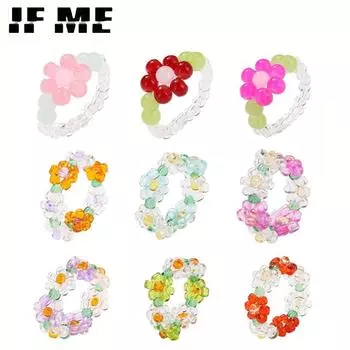 IF ME богемные кольца ручной работы с разноцветными цветочными сердечками из бисера для женщин, милые корейские прозрачные смоляные бусины, кольца, ювелирные изделия 54115