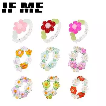IF ME богемные кольца ручной работы с разноцветными цветочными сердечками из бисера для женщин, милые корейские прозрачные смоляные акриловые бусины, кольца, ювелирные изделия 54114