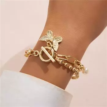 IF ME богемный жемчужный браслет для женщин, модные асимметричные золотые металлические браслеты с замком-бабочкой, браслеты, ювелирные изделия для вечеринки