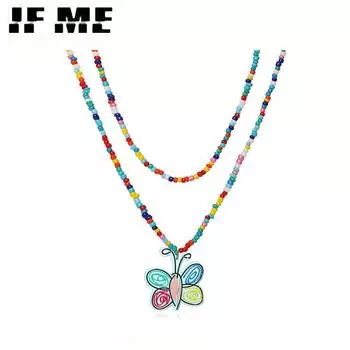 IF ME Bohemia двухслойное ожерелье с подвеской в виде бабочки и цветка для женщин, креативное красочное капающее масло, летние ювелирные изделия, ожерелье с подвеской ABSMT00391-5467501