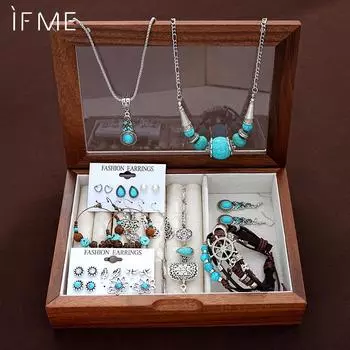 IF ME Bohemian Style Retro бирюзовый бисер свитер цепочка ювелирные изделия ожерелье серьги браслет комплект ювелирных изделий