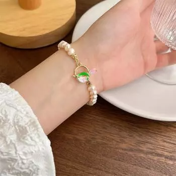 IF ME Браслет из искусственного жемчуга-тюльпана для женщин OT Button Ретро Цветочные бусины Браслеты Ювелирные аксессуары