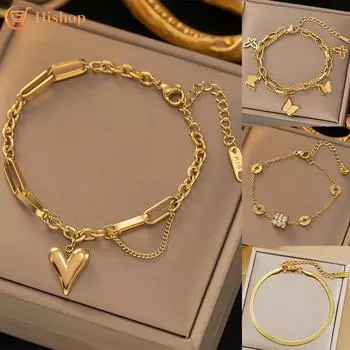 IF ME браслет из нержавеющей стали для женщин, элегантный искусственный жемчуг, кристалл, бабочка, сердце, браслеты, аксессуары, ювелирные изделия 16