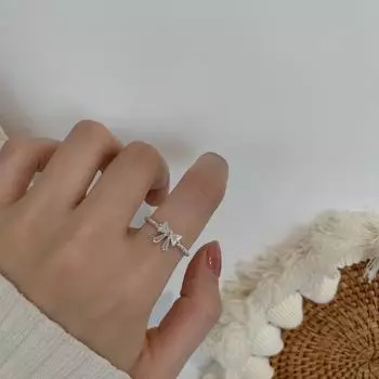 IF ME Цирконовое кольцо с бантиком, элегантное серебряное регулируемое открывающееся кольцо для женщин, ювелирные аксессуары