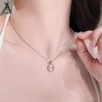 IF ME Crystal Opal Круглые ожерелья для женщин Милое розовое ожерелье с подвеской Модные аксессуары Ювелирные изделия Подарок