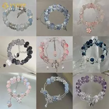 IF ME Цветной стеклянный браслет с бусинами для женщин Кристалл бант Цветок кисточки браслеты-цепочки ювелирные аксессуары 30