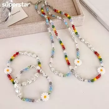 IF ME Daisy Flower ожерелье браслет искусственный жемчуг бусины чокер браслеты для женщин ювелирные аксессуары chain