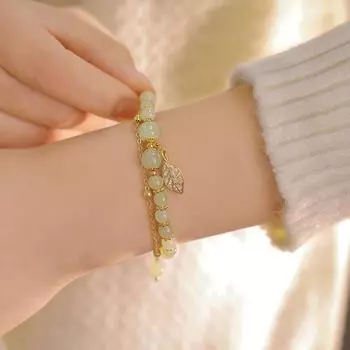 IF ME Dodder хрустальный браслет с бусинами в виде листьев для женщин, роскошные золотые браслеты с двойной цепочкой, аксессуары, ювелирные изделия