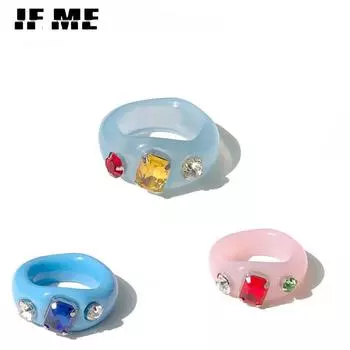 IF ME Ins эстетические красочные прозрачные смоляные акриловые корейские геометрические нерегулярные квадратные кольца для женщин модные ювелирные изделия 5373002
