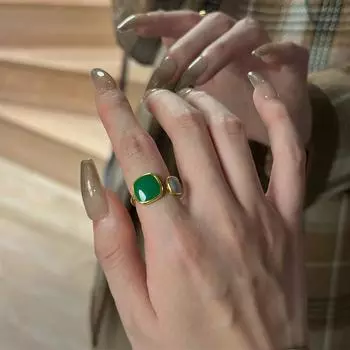 IF ME Изумрудное геометрическое кольцо для женщин Ins Мода Ретро Открытые регулируемые кольца на указательный палец