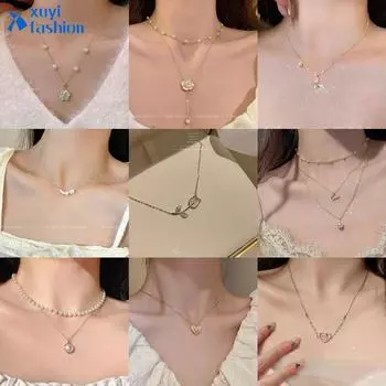 IF ME Изысканный кулон-бабочка-тюльпан, ожерелье для женщин, искусственный жемчуг, кристалл опал, сердце, камелия, многослойные ожерелья, аксессуары, ювелирные изделия 14