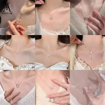 IF ME Элегантное серебряное ожерелье с бабочкой для женщин, кулон в виде хрустальной ракушки, ожерелья, чокеры, аксессуары, ювелирные изделия 25