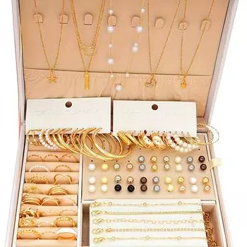 IF ME Элегантный комплект украшений для женщин из 91 предмета - серебристые серьги, ожерелья, кольца, браслеты со стразами - без коробки