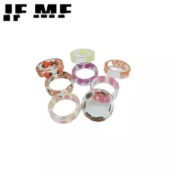 IF ME Эстетическая Краска Прозрачные Смола Фруктовые Кольца для Женщин Девушка Лето Клубника Лимон Яблоко Узор Кольцо На Палец Ювелирные Изделия DY5342301