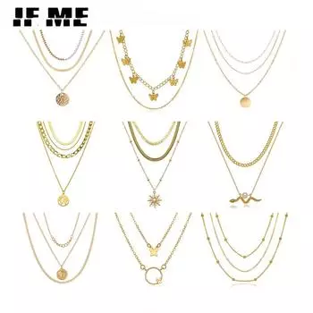 IF ME классическое женское металлическое золото многослойное ожерелье серебряная роза кулон ожерелье кости солнцезащитные украшения аксессуары темперамент ювелирные изделия 22