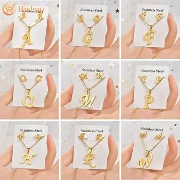 IF ME комплект серег с буквенным колье и серьгами, простая золотая цепочка, колье, серьги-гвоздики для женщин, ювелирные аксессуары C