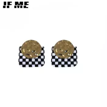 IF ME корейские модные металлические серьги-гвоздики, черно-белые квадратные сетчатые аксессуары для колосков, ювелирные изделия
